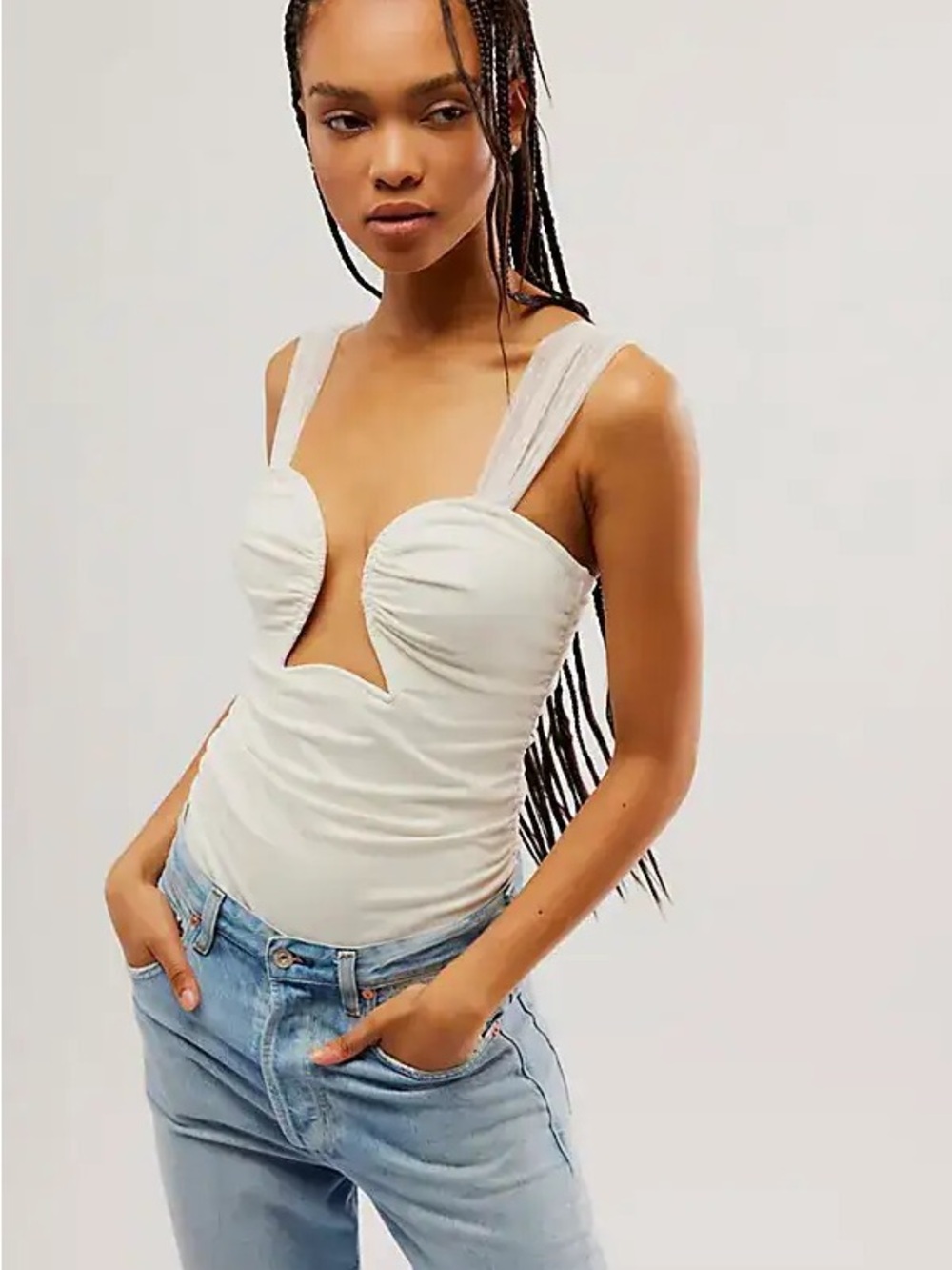 Free People Cream Cutout Bustier Bodysuit